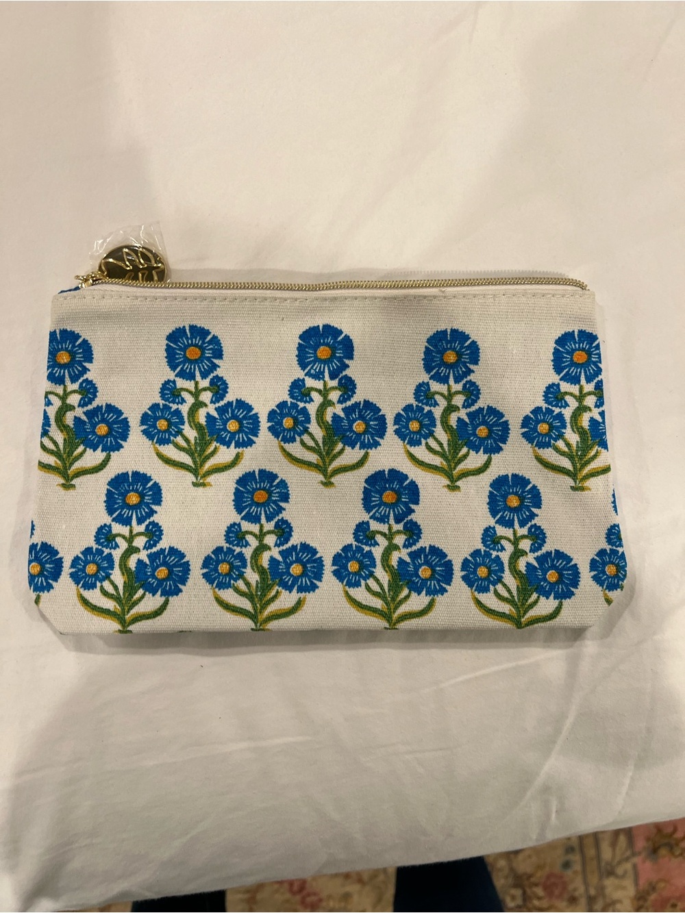 Estee Lauder Blue Floral Canvas Cosmetic Pouch
